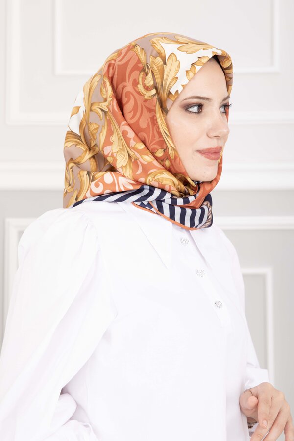 Ecn - Patchwork Desen Eşarp Serisi Somon