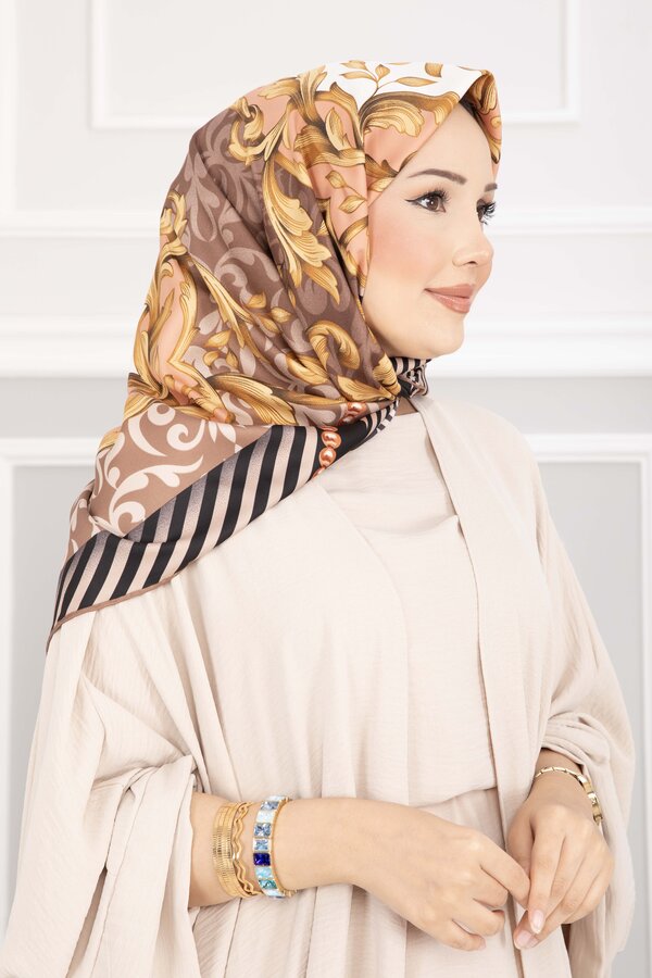 Ecn - Patchwork Desen Eşarp Serisi Vizon