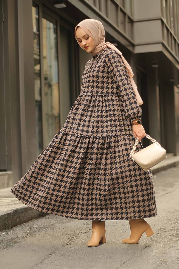  - Patterned Dress 10092-3 Coffee color 