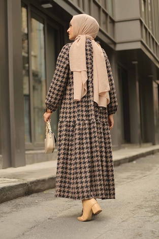 Patterned Dress 10092-3 Coffee color - Thumbnail