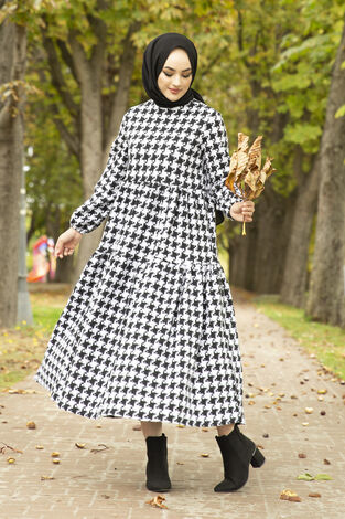 Patterned Dress 10092-4 Ecru - Thumbnail