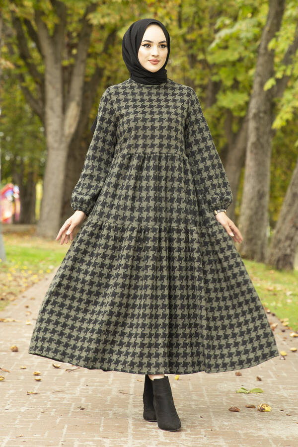 Patterned Dress 10092-5 Khaki 