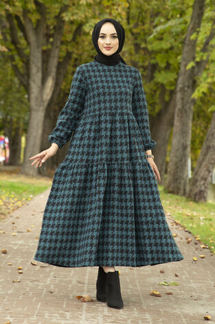Patterned Dress 10092-7 petrol - Thumbnail