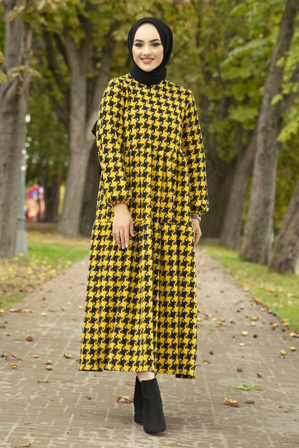 Patterned Dress 10092-2 mustard color 
