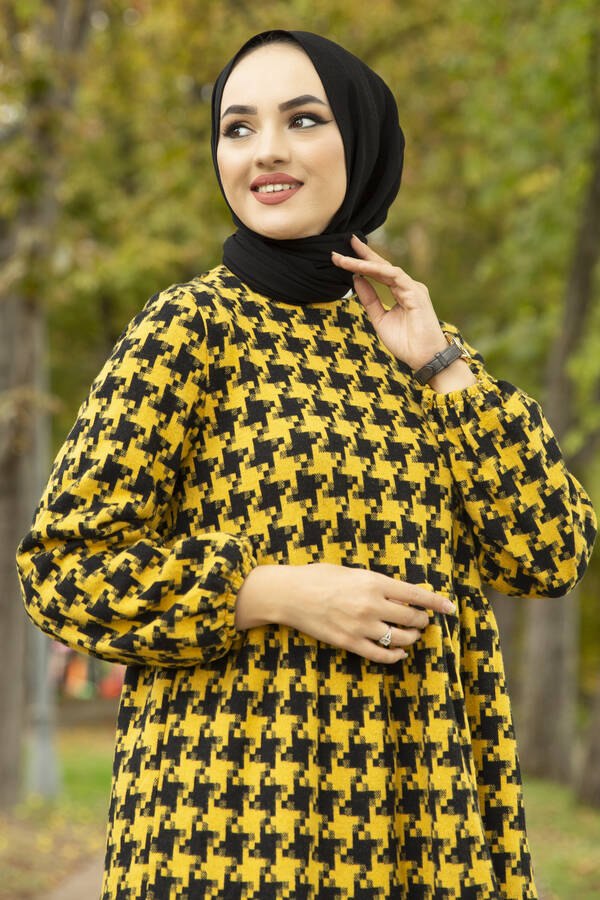 Patterned Dress 10092-2 mustard color 