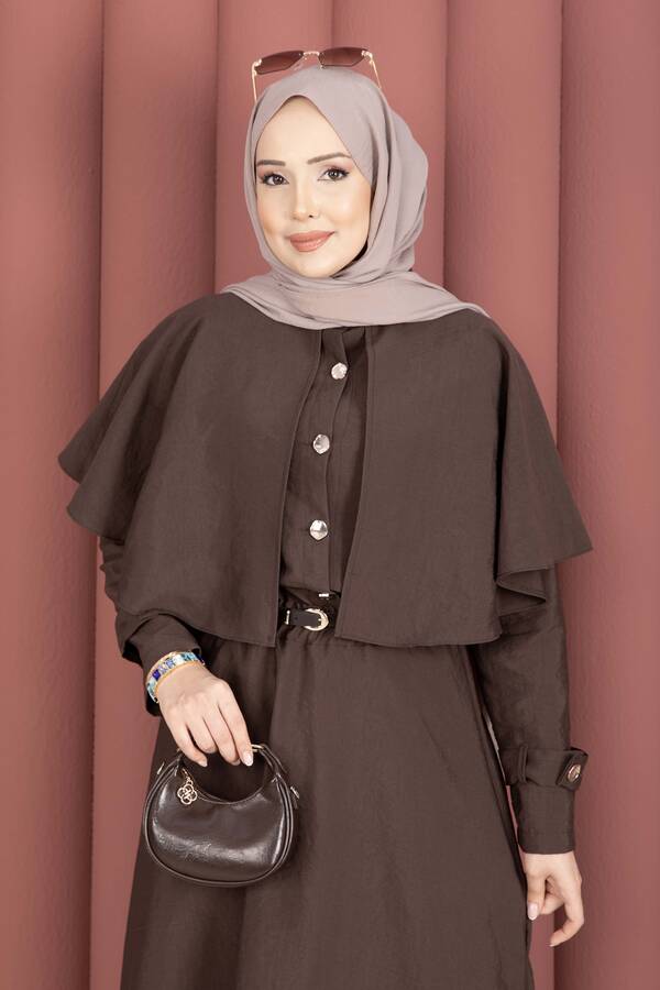 MD - Pelerinli Apolet Detaylı Etekli İkili Takım Kahve (1)