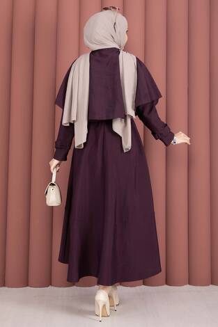 Pelerinli Apolet Detaylı Etekli İkili Takım Mürdüm - Thumbnail