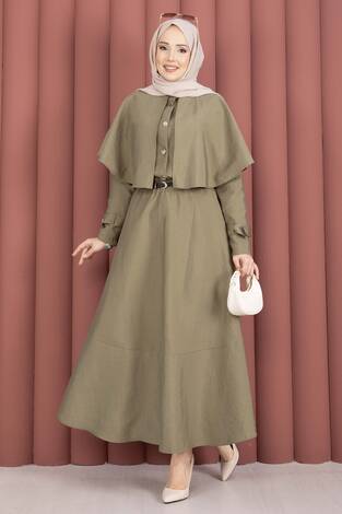 Pelerinli Apolet Detaylı Etekli İkili Takım Olive