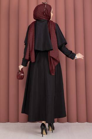 Pelerinli Apolet Detaylı Etekli İkili Takım Siyah - Thumbnail