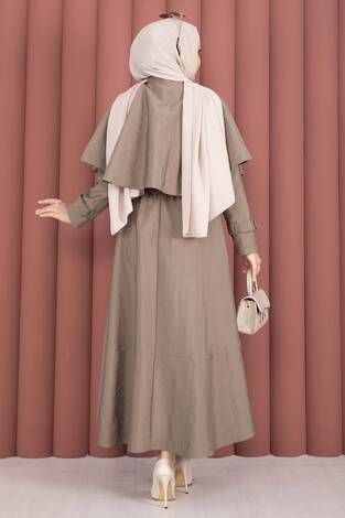 Pelerinli Apolet Detaylı Etekli İkili Takım Vizon - Thumbnail