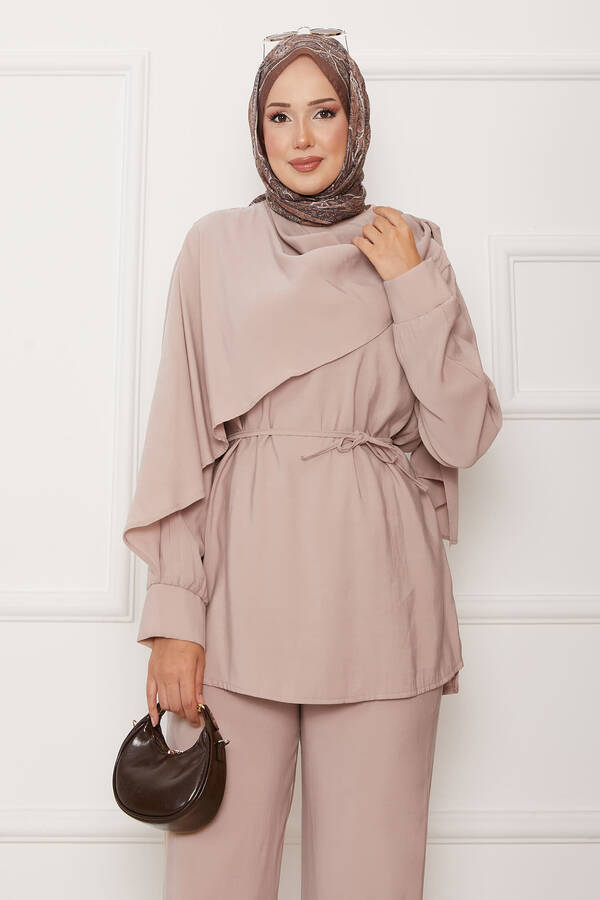 Sym - Pelerinli Modal İkili Takım Bej (1) Sym - Pelerinli Modal İkili Takım Bej (1)