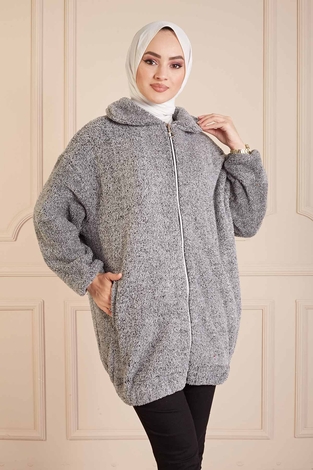 Peluş Hırka 180SB9822 Gri - Thumbnail