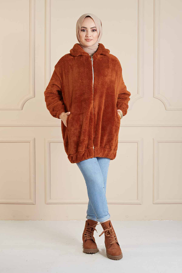 SB - Peluş Hırka 180SB9822 Kiremit