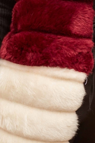 Peluş Tesettür Yelek 2144-10 Bordo-Ekru - Thumbnail