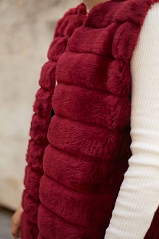 Peluş Tesettür Yelek 2144-4 Bordo - Thumbnail