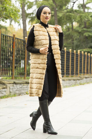 Peluş Yelek 2144-5 Camel - Thumbnail