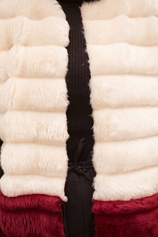 Peluş Tesettür Yelek 2144-8 Ekru-Bordo - Thumbnail