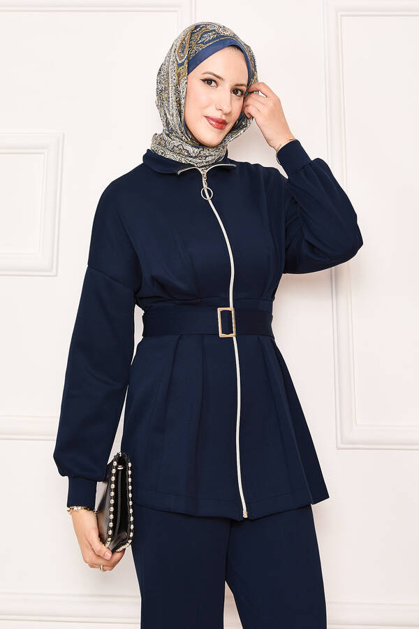 MD - Pile Detaylı Fermuarlı İkili Takım Lacivert (1)