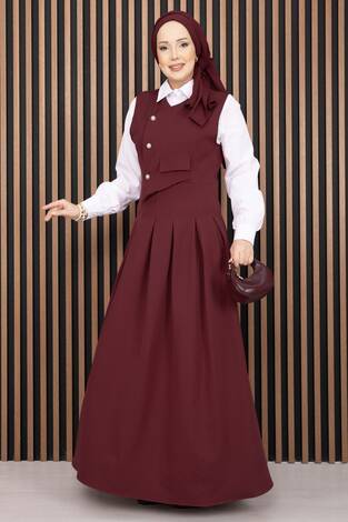 Pile Detaylı Gömlekli Jile Takım Bordo - Thumbnail