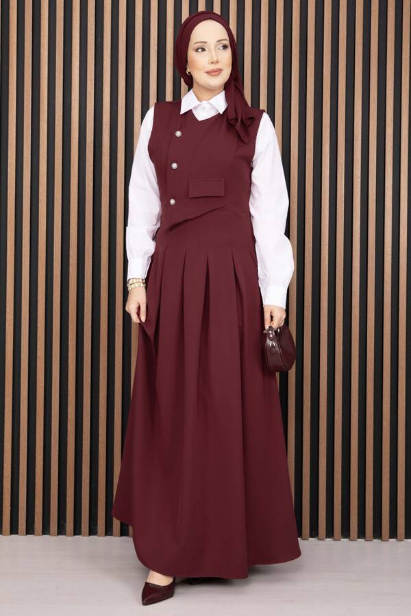 Asm - Pile Detaylı Gömlekli Jile Takım Bordo