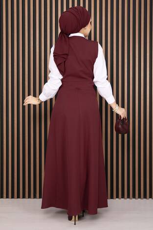 Pile Detaylı Gömlekli Jile Takım Bordo - Thumbnail