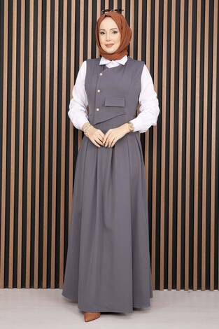 Pile Detaylı Gömlekli Jile Takım Gri