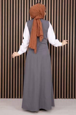 Pile Detaylı Gömlekli Jile Takım Gri - Thumbnail