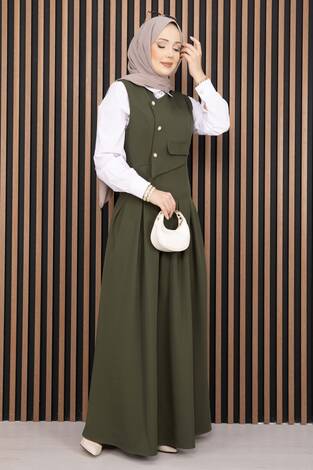 Pile Detaylı Gömlekli Jile Takım Haki - Thumbnail