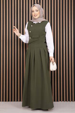 Pile Detaylı Gömlekli Jile Takım Haki - Thumbnail