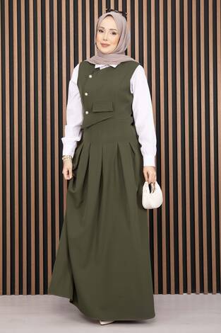 Pile Detaylı Gömlekli Jile Takım Haki - Thumbnail