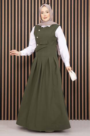 Pile Detaylı Gömlekli Jile Takım Haki - Thumbnail