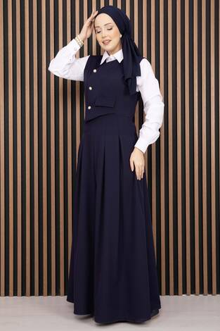 Pile Detaylı Gömlekli Jile Takım Lacivert - Thumbnail