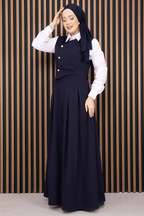 Pile Detaylı Gömlekli Jile Takım Lacivert - 3