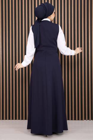 Pile Detaylı Gömlekli Jile Takım Lacivert - Thumbnail