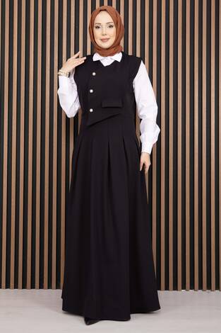 Pile Detaylı Gömlekli Jile Takım Siyah - Thumbnail