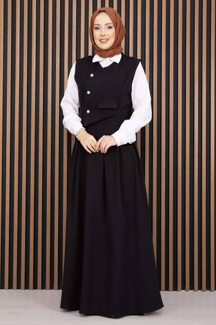 Pile Detaylı Gömlekli Jile Takım Siyah - Thumbnail