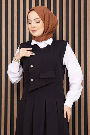 Pile Detaylı Gömlekli Jile Takım Siyah - Thumbnail