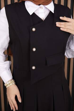 Pile Detaylı Gömlekli Jile Takım Siyah - Thumbnail