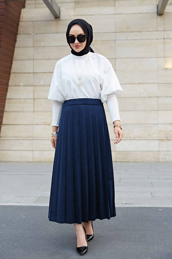 E - Piliseli Tesettür Etek 190E2130 İndigo