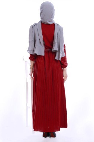 Piliseli Triko Elbise 4530-16 Kırmızı - Thumbnail