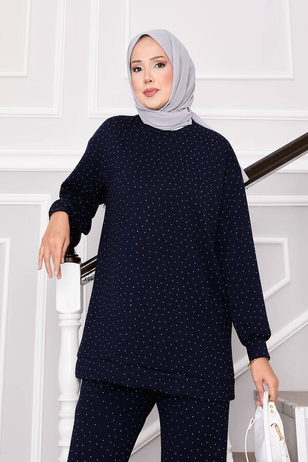 MD - Pırıltılı Bisiklet Yaka İkili Takım Lacivert (1)