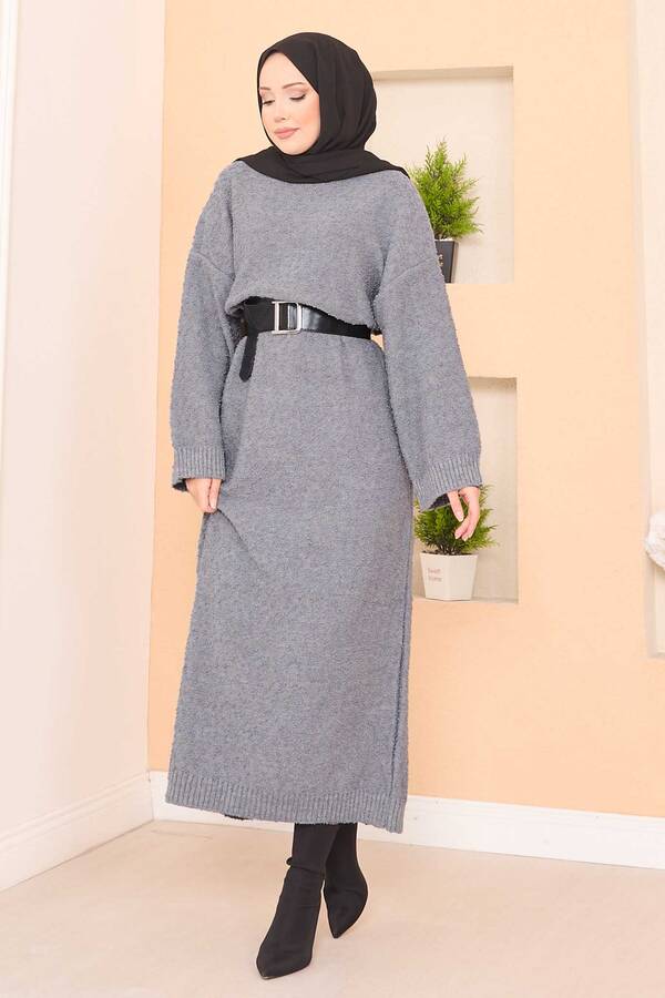 RAF - Pıtırcık Dokulu Oversize Tesettür Elbise Gri RAF - Pıtırcık Dokulu Oversize Tesettür Elbise Gri