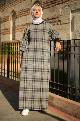 Plaid Patterned Dress 10082-1 - Thumbnail
