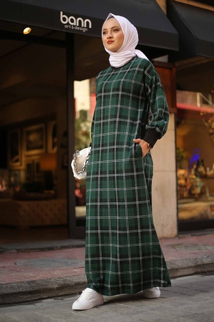 Plaid Patterned Dress 10082-2 - Thumbnail