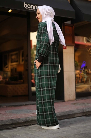 Plaid Patterned Dress 10082-2 - Thumbnail