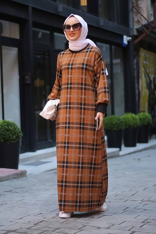 Plaid Patterned Dress 10082-5 - Thumbnail