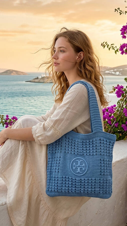 Krd - Plaj Ve Günlük Örme Yaz Çantası Bebe Mavisi