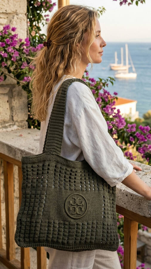 Krd - Plaj Ve Günlük Örme Yaz Çantası Haki