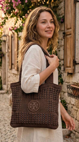 Plaj Ve Günlük Örme Yaz Çantası Kahve