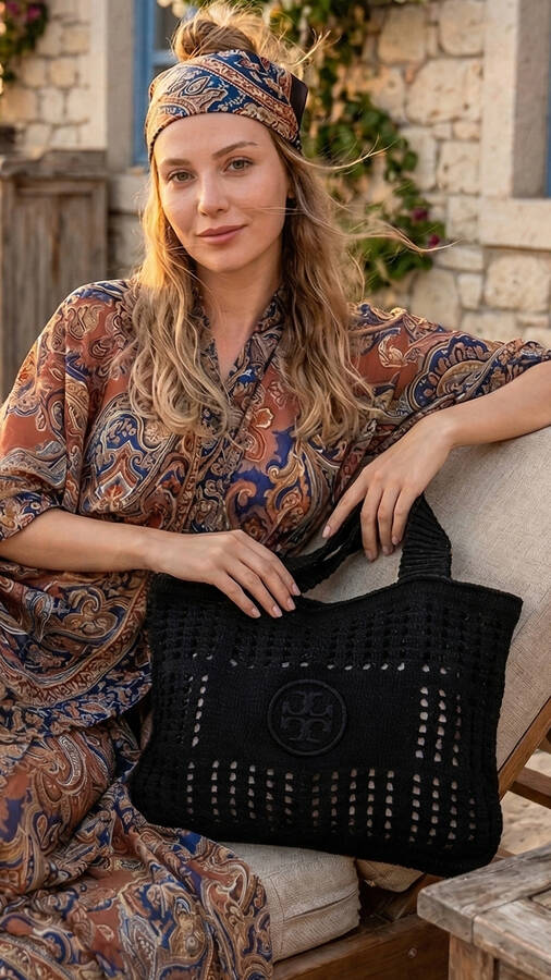 Krd - Plaj Ve Günlük Örme Yaz Çantası Siyah